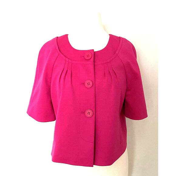 Ann Taylor Loft Fuchsia Cropped Blazer Lined Button Front Pleated Design Sz 6 - Picture 1 of 8